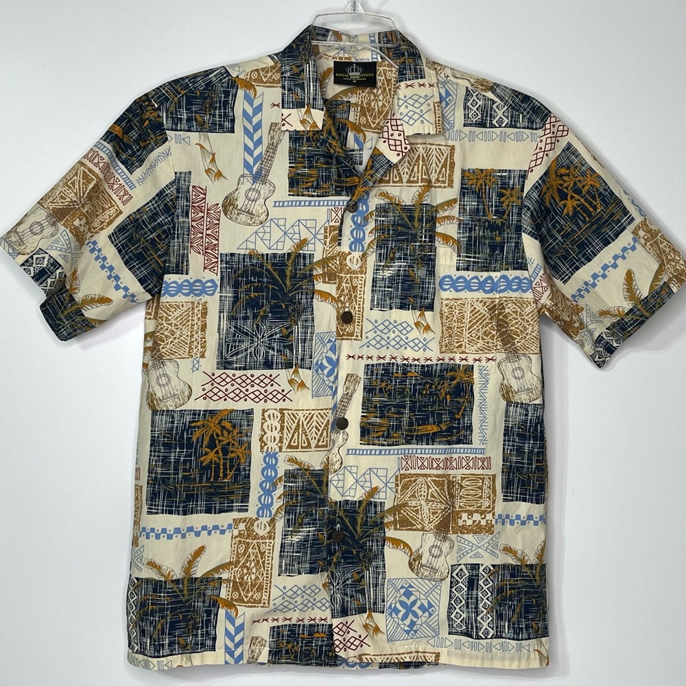 Royal Creations Short Sleeve Hawaiian Button Up Men's M‎ Shirt Ukulele Tropical
